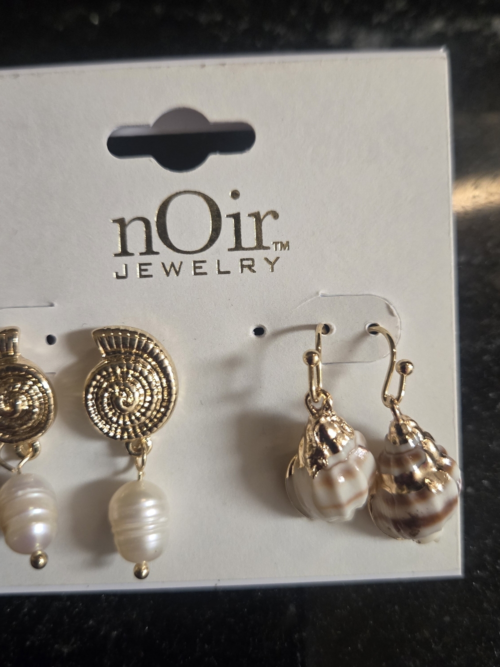 nOir Jewelry Gold and Pearl Seashell Drop Earrings - Gold